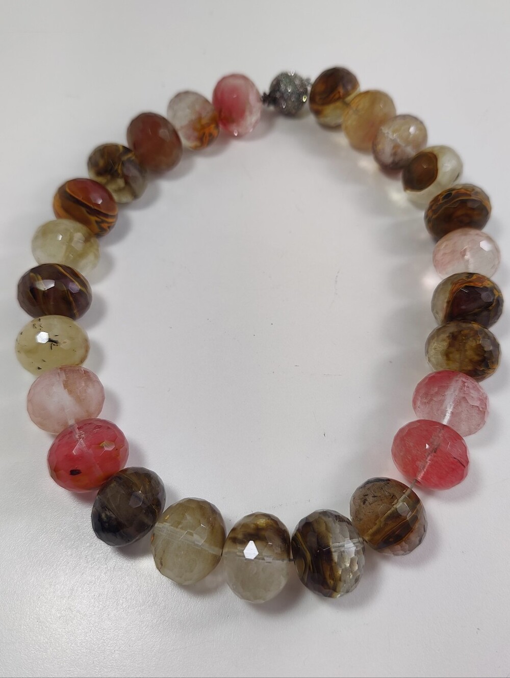 Tiger Cherry Quartz Faceted Statement Necklace Magnetic Rhinestone Clasp Pink - Picture 14 of 17
